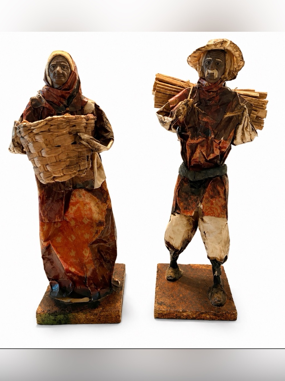 Pair Paper Mache Mexican Art Sculpture Folk Art Couple Vintage